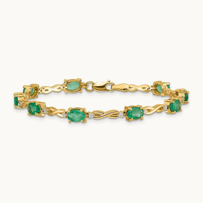 Diamond and Emerald Bracelet — 14K Yellow Gold