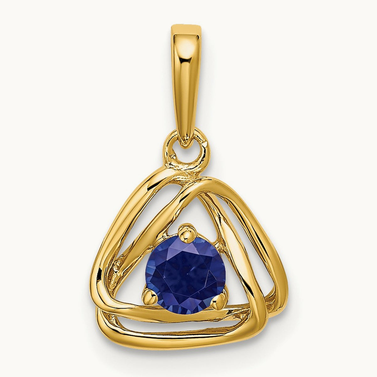 Created Sapphire Triangle Pendant — 14K Yellow Gold