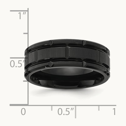 Brushed and Polished Black IP-plated Notched Band, 8mm, Titanium