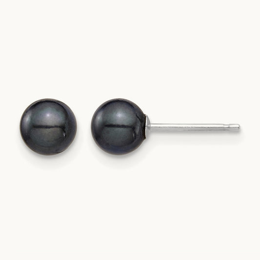 5- Round Black Saltwater Akoya Cultured Earrings, 6mm, 14K White Gold