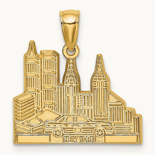 Cut-out New York Skyline with Taxi Charm, 14K