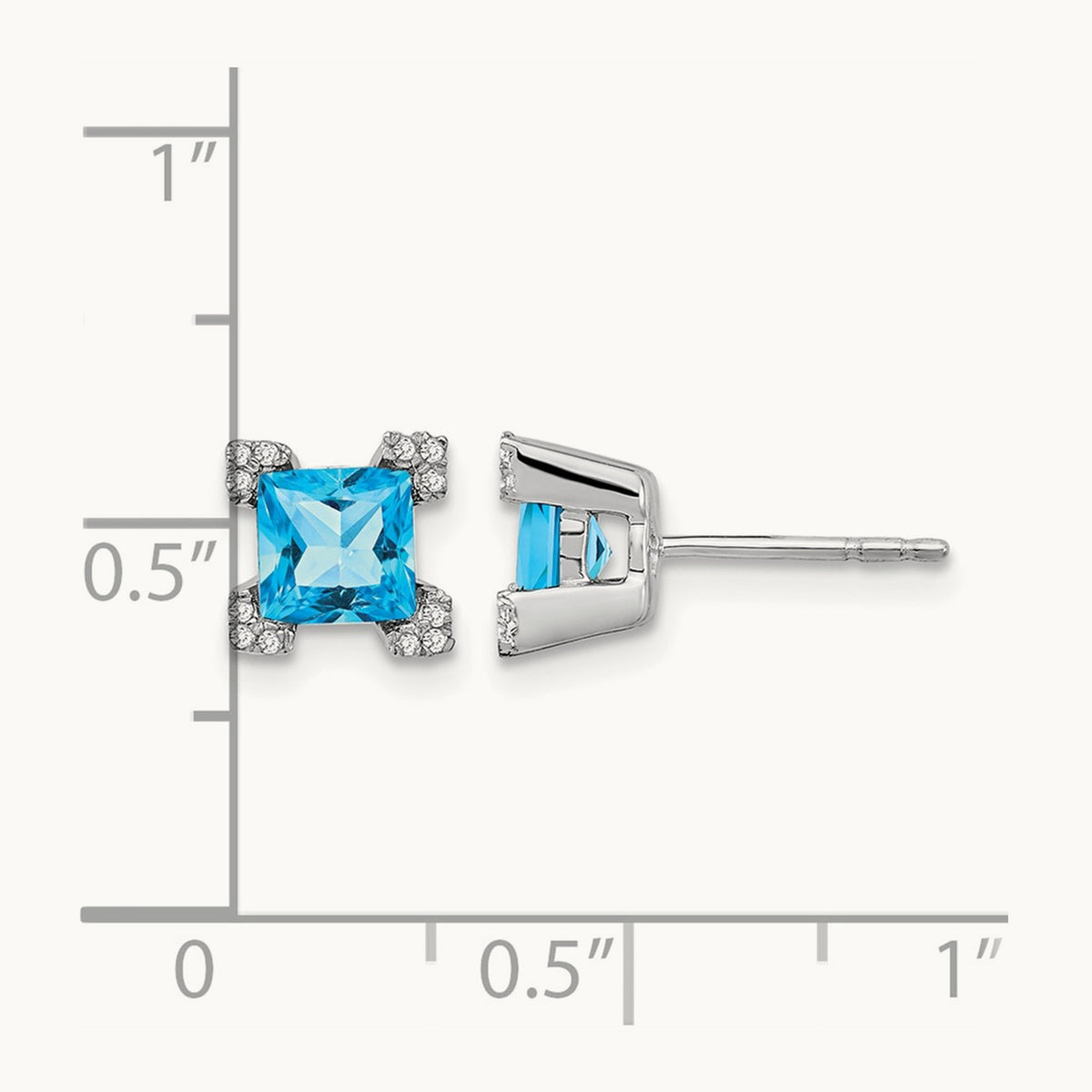 Square Blue Topaz and Diamond Earrings — 7.3mm