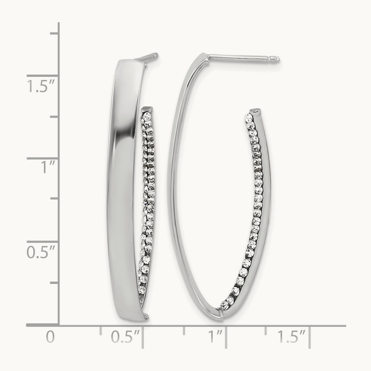 w/Wht RH-plating Polished Crystals J-Hoop Post Earrings, 14K — Leslie's