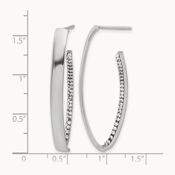 w/Wht RH-plating Polished Crystals J-Hoop Post Earrings, 14K — Leslie's