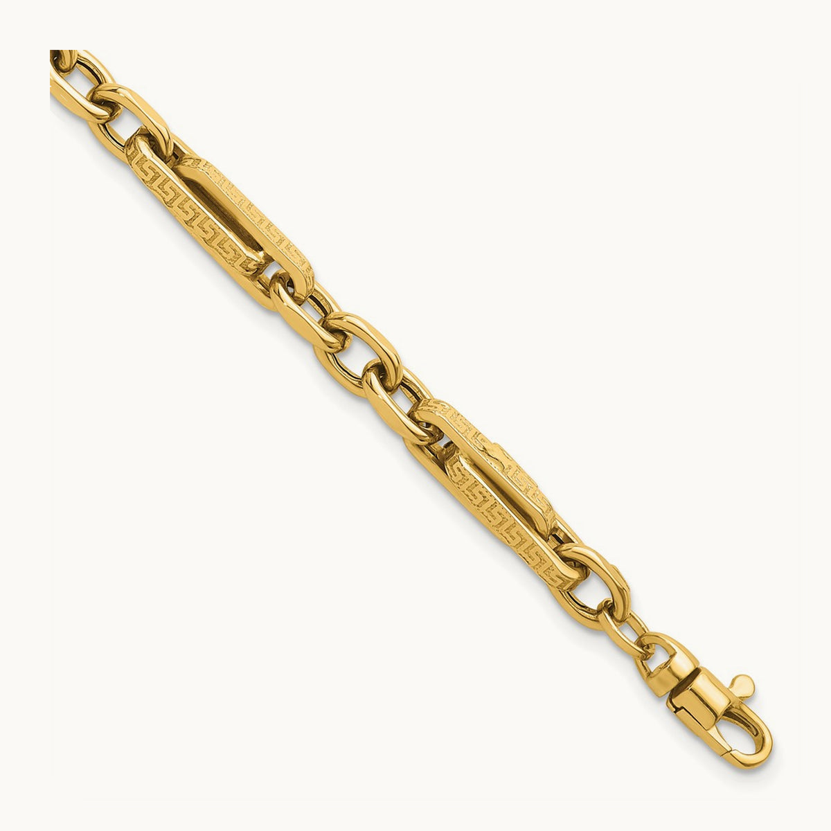 Polished & Textured Greek Key Design 7.75 in Bracelet, 14K