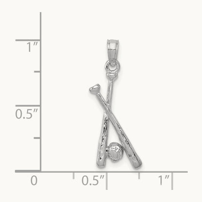 Polished Open-Back Bats and Baseball Pendant, 14K White Gold