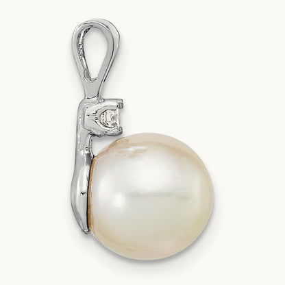 9- Round White Saltwater South Sea Pearl .05ct. Dia. Pendant, 10mm, 14K White Gold