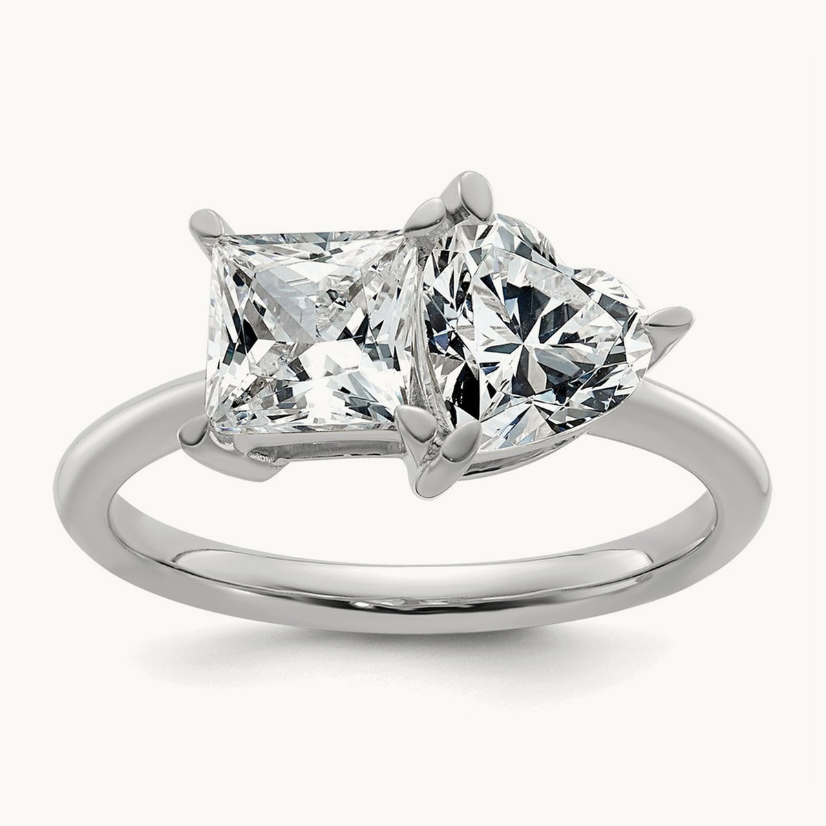 Princess & Heart 2 Stone Engagement Ring, 2.00 ct tw Lab-Grown Diamond — 14K White Gold