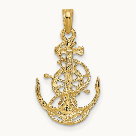 Small Anchor w/Wheel Pendant, 14K