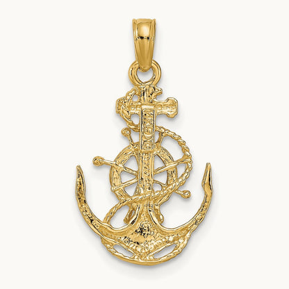 Small Anchor w/Wheel Pendant, 14K