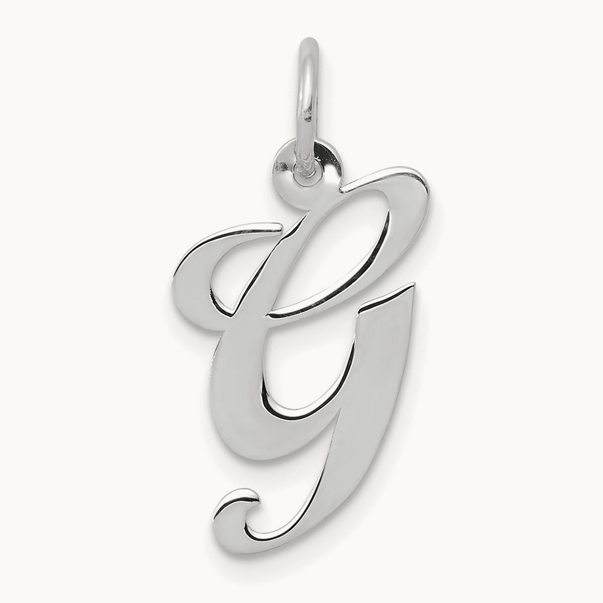 Medium Fancy Script Initial Charm — 14K White Gold, G