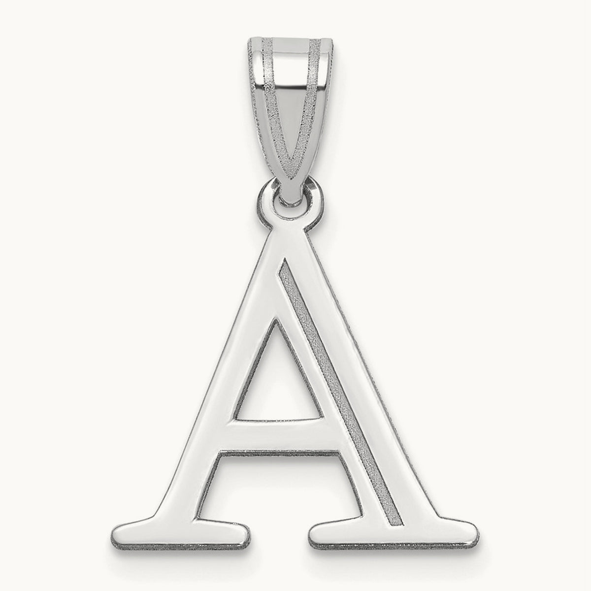 Polished Etched Letter A Initial Pendant, 14K White Gold