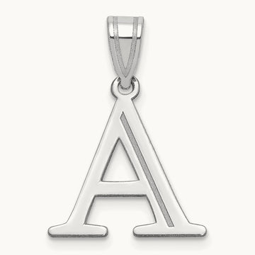 Polished Etched Letter A Initial Pendant, 14K White Gold