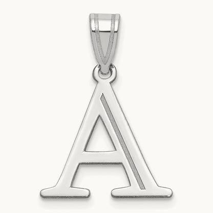 Polished Etched Letter A Initial Pendant, 14K White Gold