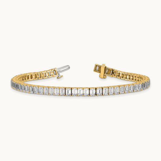 Emerald Bezel Tennis Bracelet, 10.00 ct tw Lab-Grown Diamond — 14K Yellow Gold