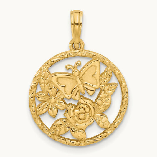 Polished Fancy Butterfly and Hearts Charm, 14K