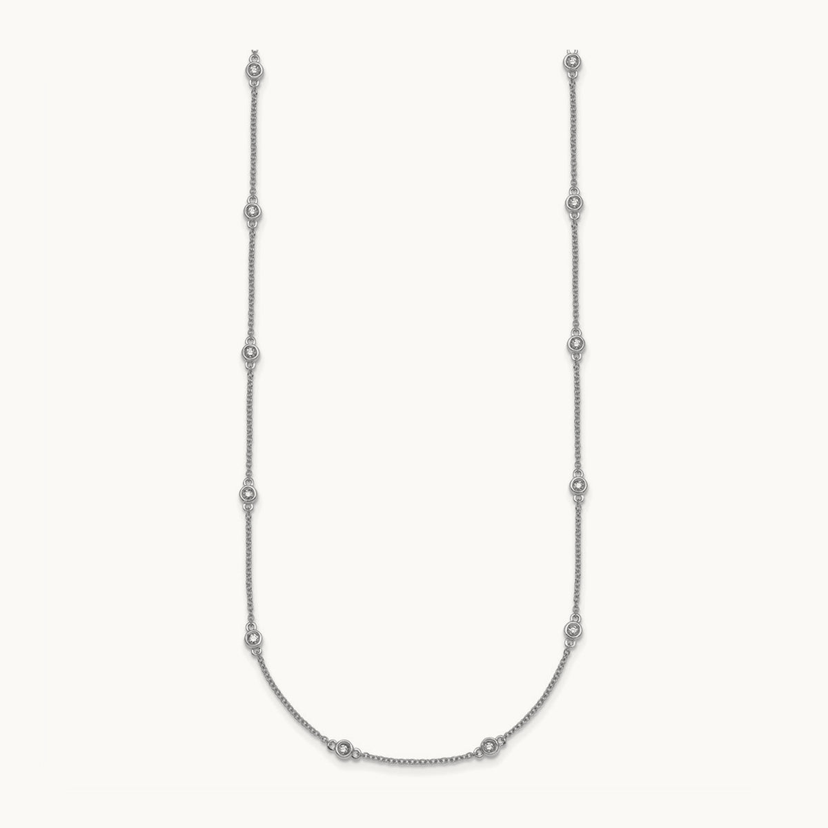 Diamond Station Cable Necklace, 14K White Gold