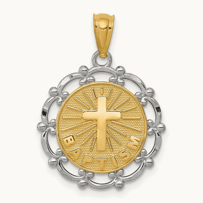 w/Rhodium Baptism Pendant, 14K