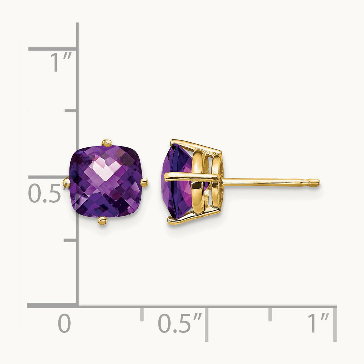7x7mm Cushion Amethyst Checker Earring, 14K
