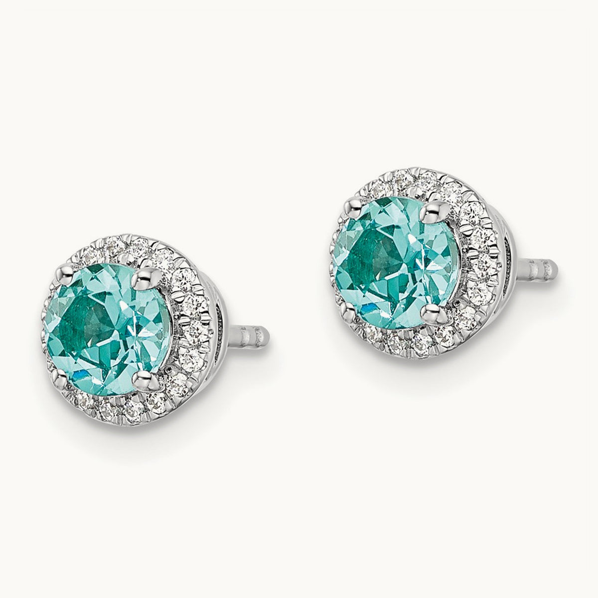 Created Paraiba Post Earrings, 0.15 ct tw Lab-Grown Diamond
