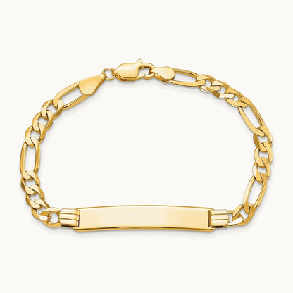 Flat Figaro Link ID Bracelet, 14K