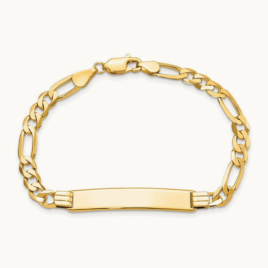 Flat Figaro Link ID Bracelet, 14K