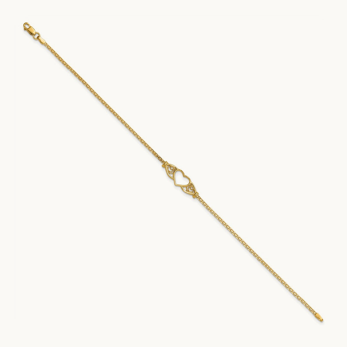 Polished Heart 9inch Anklet, 14K