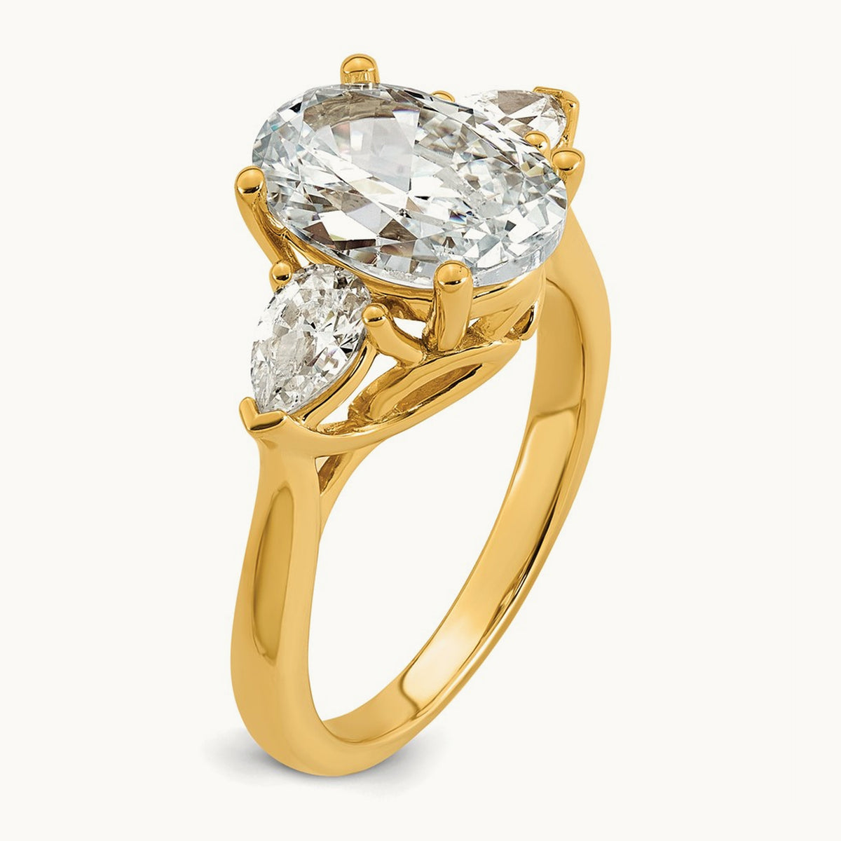 Oval/Pear 3 Stone Engagement Ring, 1.25-3.50 ct tw Lab-Grown Diamond — 3 5/8 ct, 14K Yellow Gold