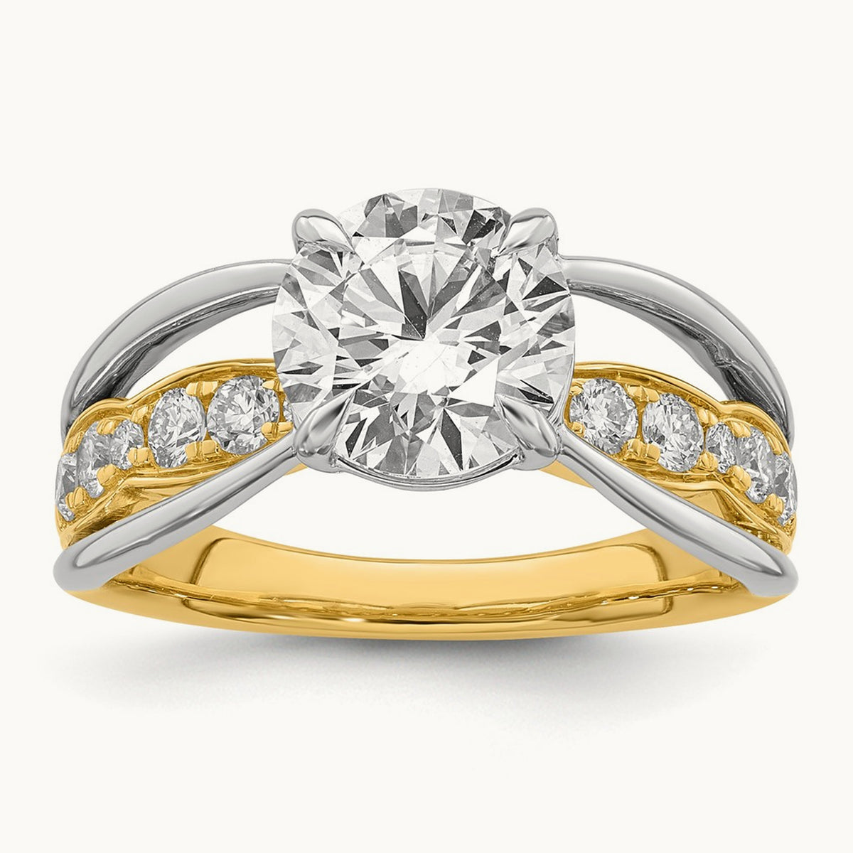 14ktt Certified Round Center Lab Grown Diamond VS+ F+ Ring