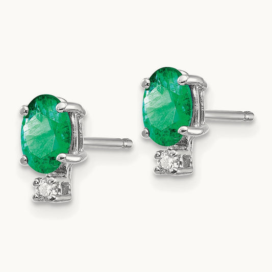 6x4mm Oval Emerald & AAA Diamond Earrings, 14K White Gold
