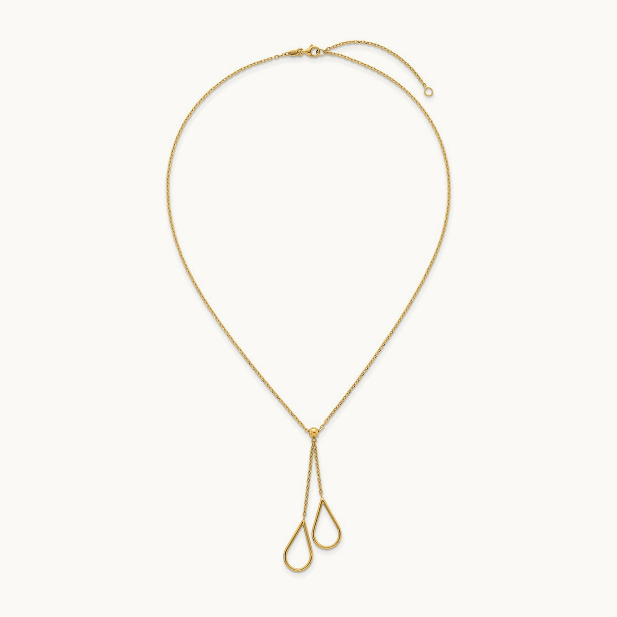 Polished Teardrops Dangle W/2in Ext Necklace, 14K