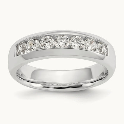 7-Stone Diamond Channel Band, 14K White Gold