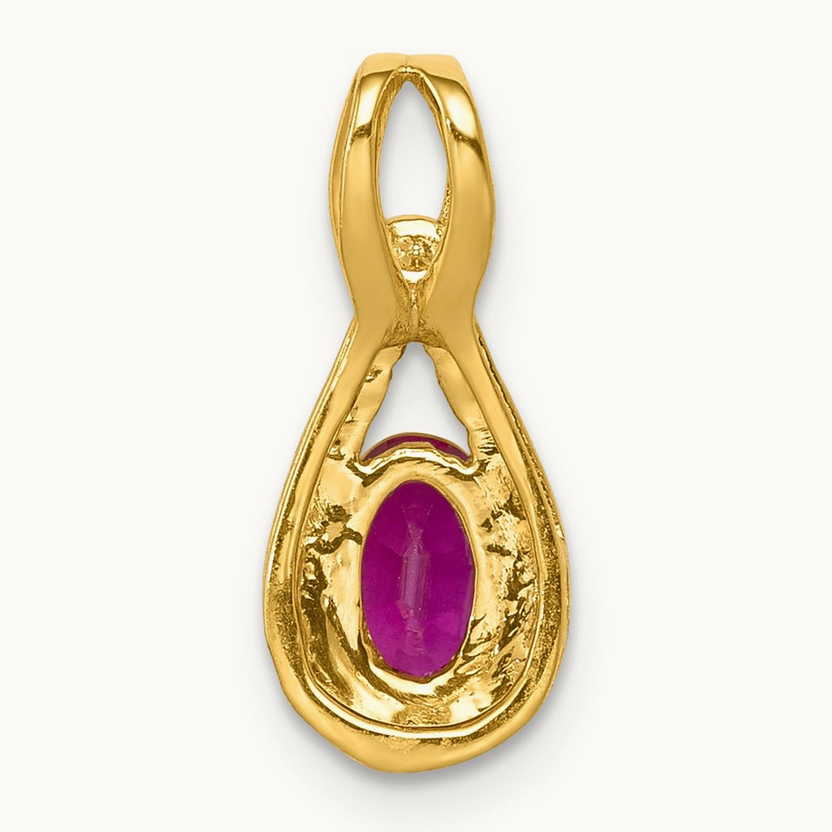 Created Ruby Pendant, 0.10 ct tw Lab-Grown Diamond — 14K Yellow Gold