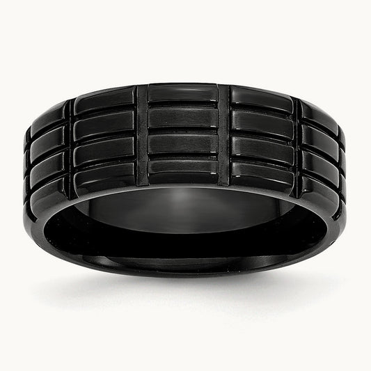 Brushed Black IP-plated Grooved Band, 8mm, Stainless Steel