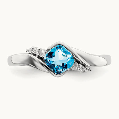 Blue Topaz and Diamond Ring, 0.06 ct tw, 14K Gold — 14K White Gold