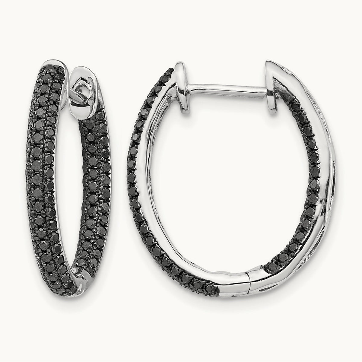 Black Diamond In/Out Hoop Earrings, 14K White Gold