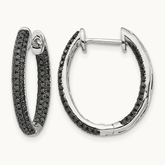 Black Diamond In/Out Hoop Earrings, 14K White Gold
