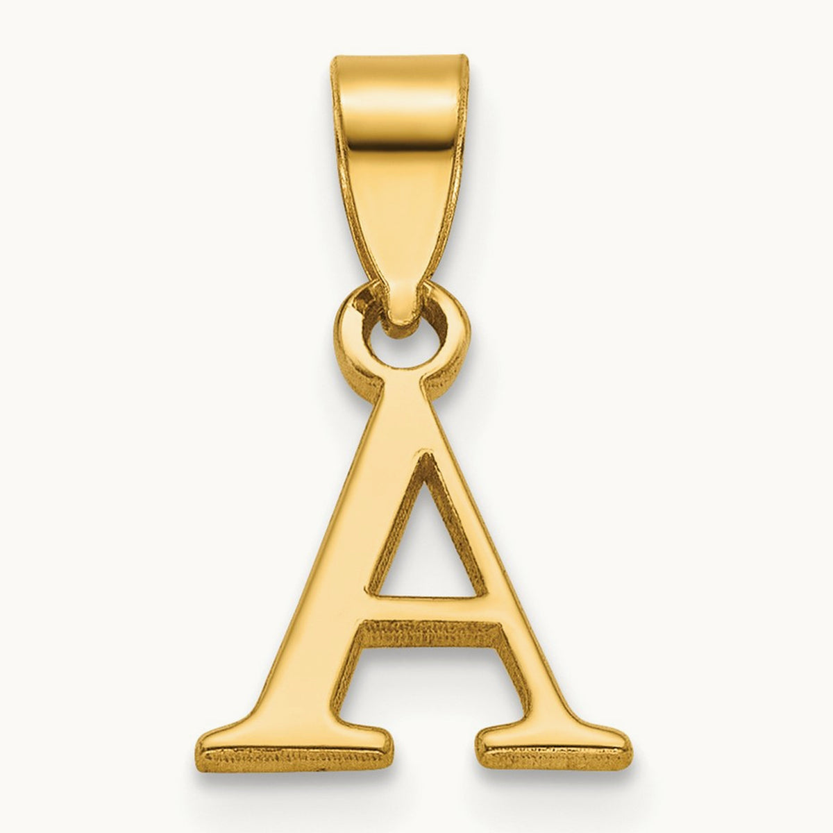 Polished Block Initial Pendant — 14K Yellow Gold, A