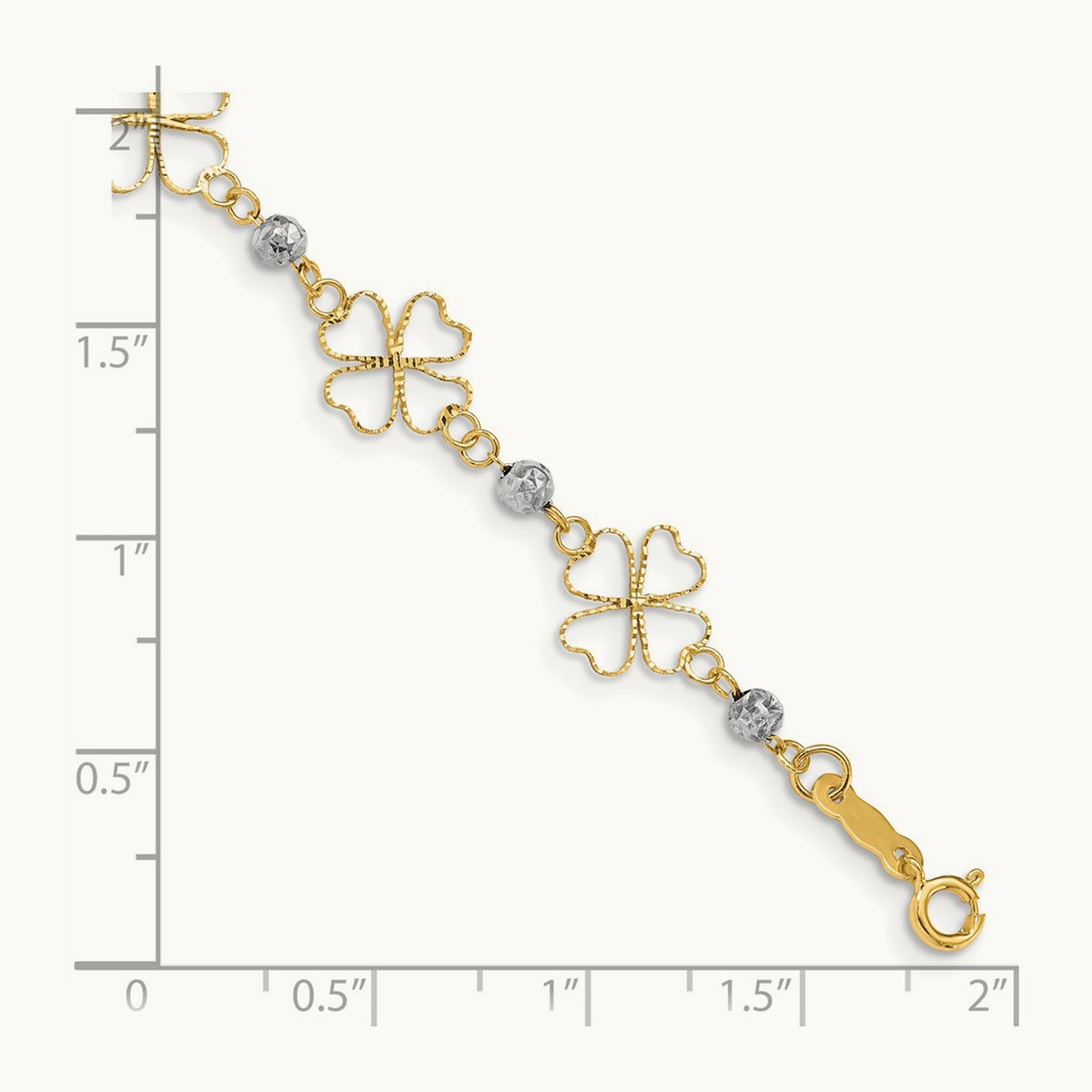 Diamond-cut Open Clovers & Beads Bracelet, 14K Two-tone