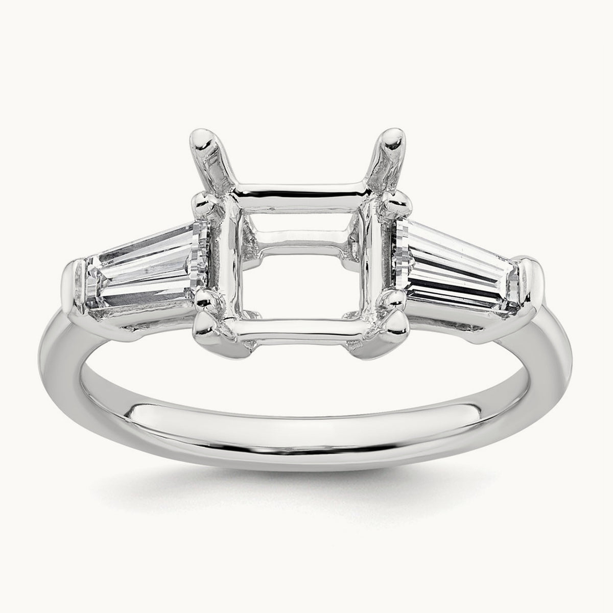Baguette Princess Semi-Mount Engagement Ring — 14K White Gold, 3/4 ct, 7