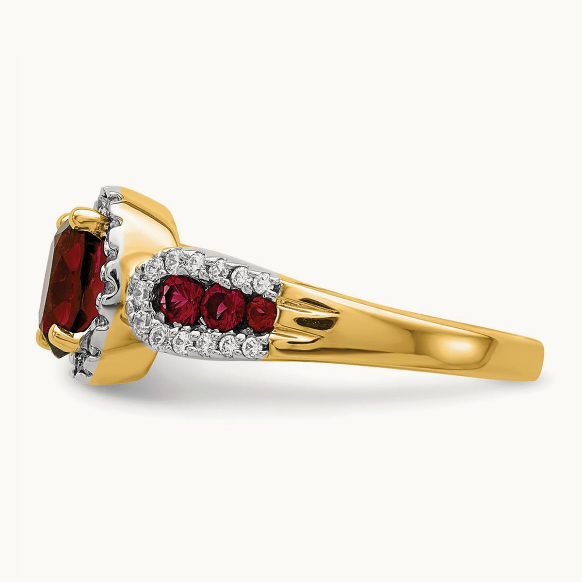 Oval Created Ruby Ring, 0.25 ct tw Lab-Grown Diamond — 14K Yellow Gold