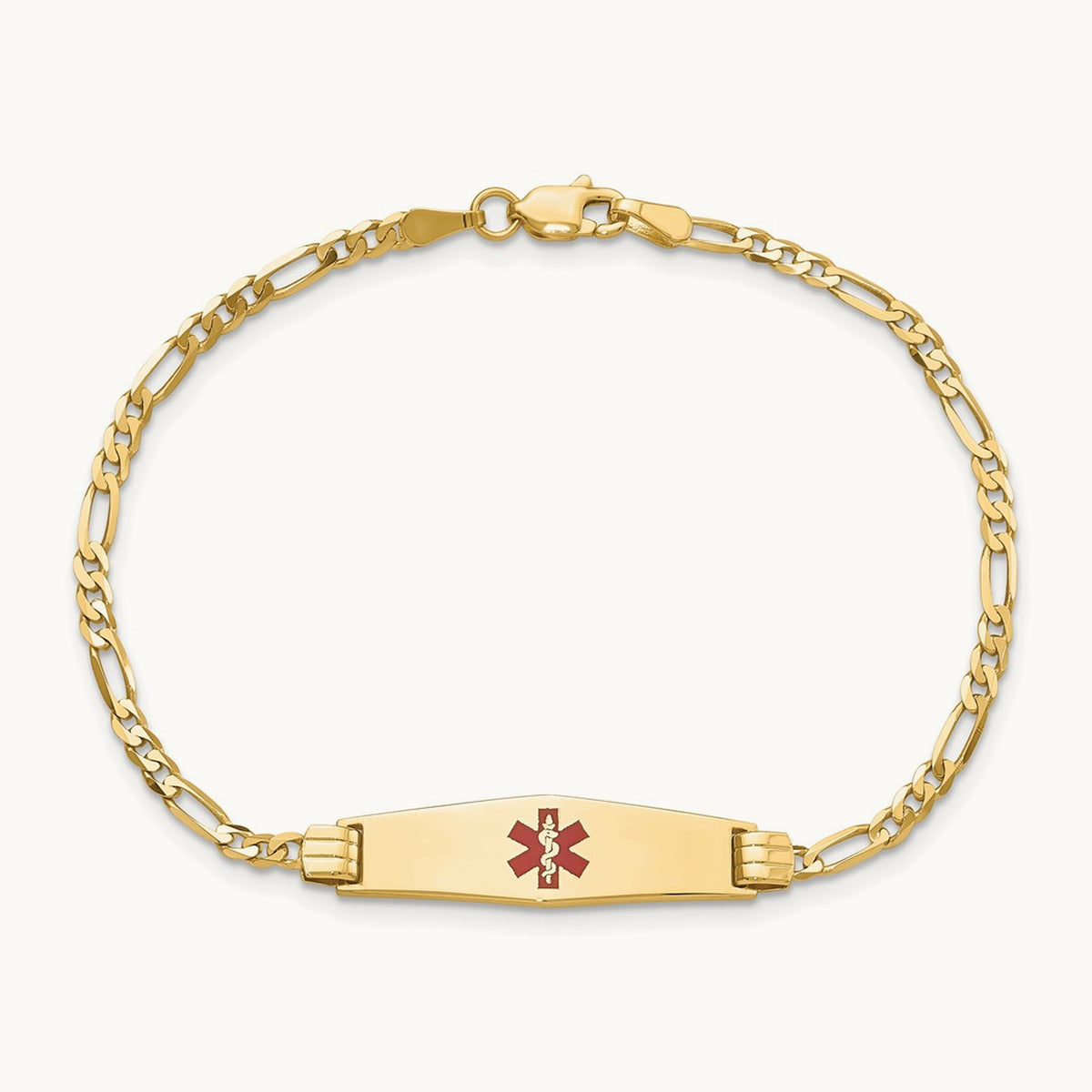 Medical Soft Diamond Shape Red Enamel Figaro ID Bracelet, 14K
