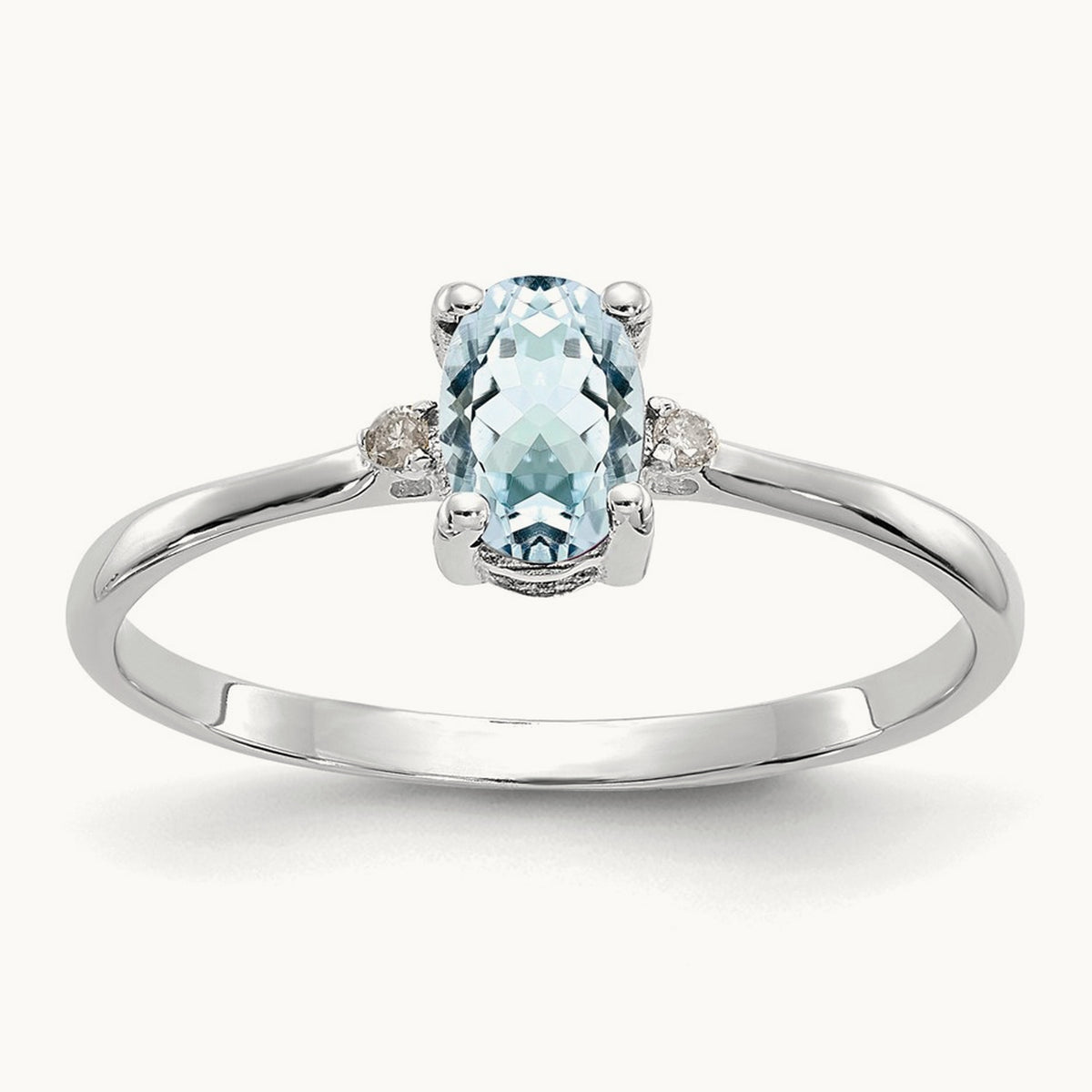 Diamond & Aquamarine Birthstone Ring — 14K White Gold, 6