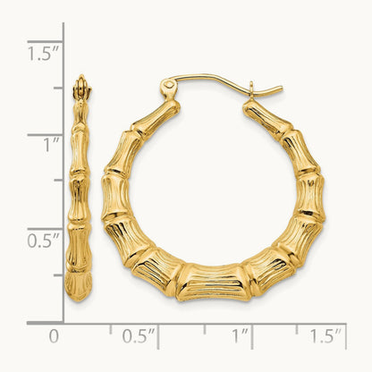 Polished Bamboo Hoop Earrings — 14K Yellow Gold, 27.5mm