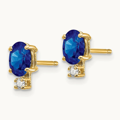 6x4mm Oval Sapphire A Diamond Earrings, 14K