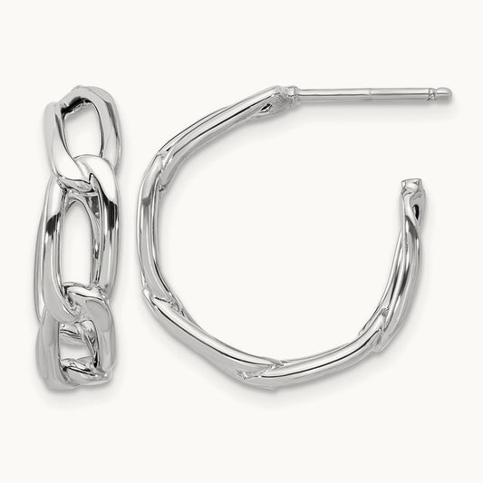 w/Wht RH-plating Polished Link Post Hoop Earrings, 14K — Leslie's