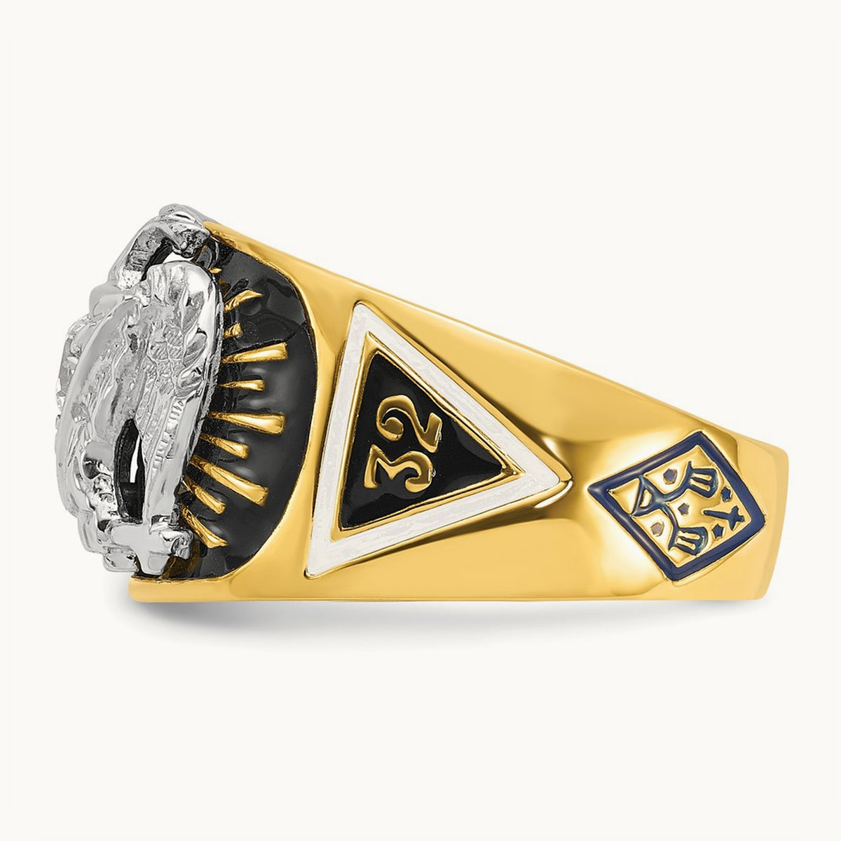 14ktt IBGoodman Men's Enamel & Dia 32nd Scottish Rite Masonic Ring