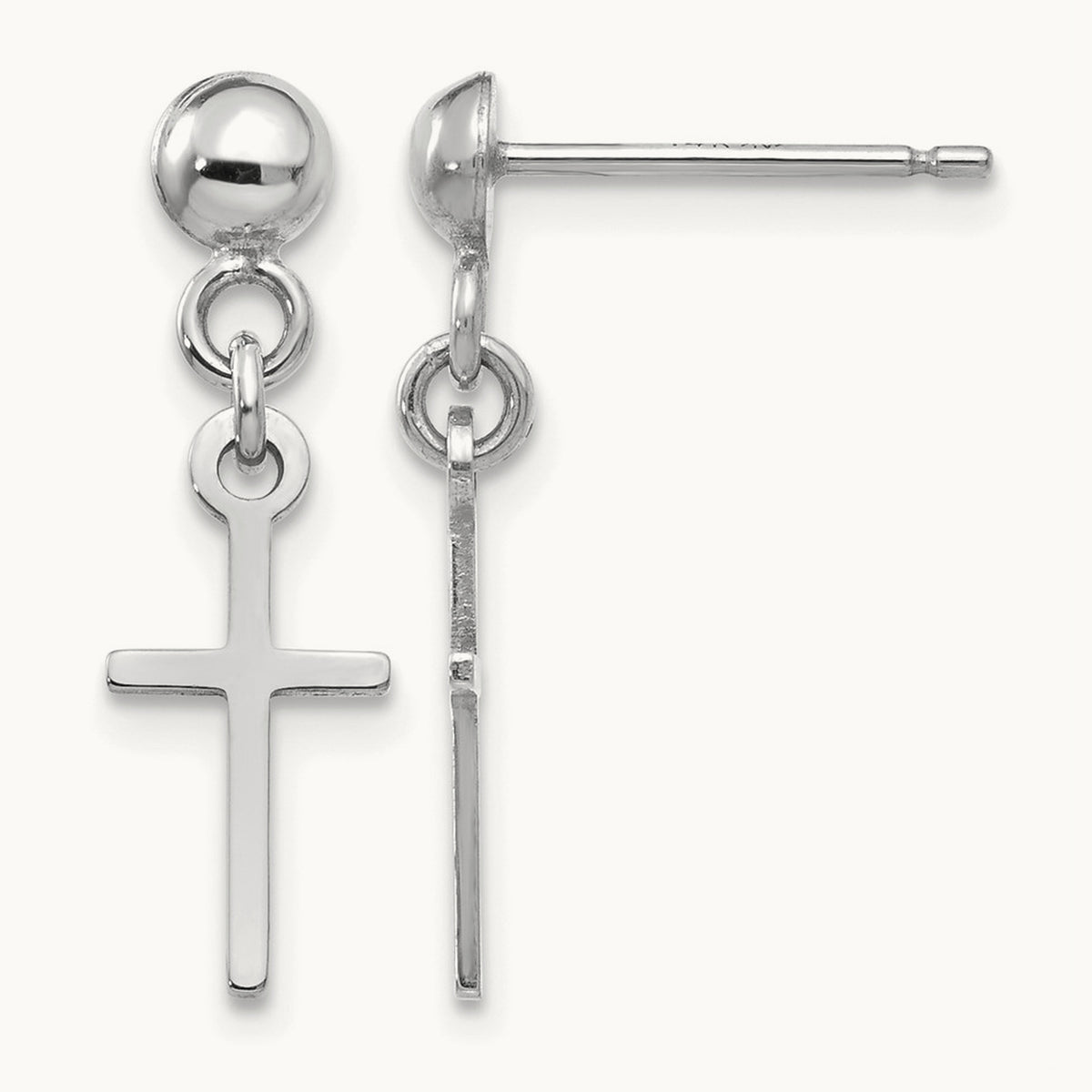 Polished Cross Dangle Post Earrings — 14K White Gold, 20.5mm