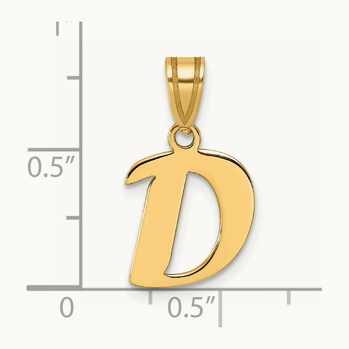 Polished Script Initial Pendant — 14K Yellow Gold, D
