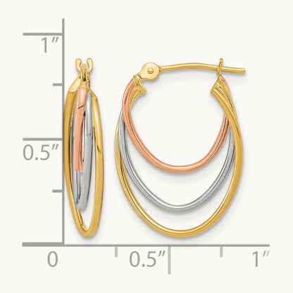 Tri-Color Graduated 3 Ring Hoops, 14K